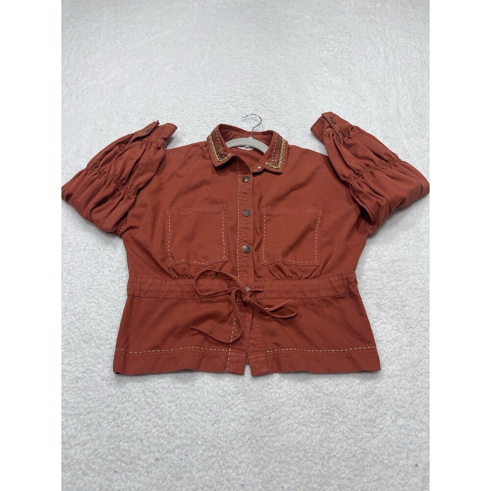 Shahi Collection Top Women Button Up Burnt Orange Retro Cottagecore One Size New